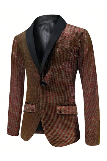 Sparkly Brown One Button Sjal Revers Mænds Blazer